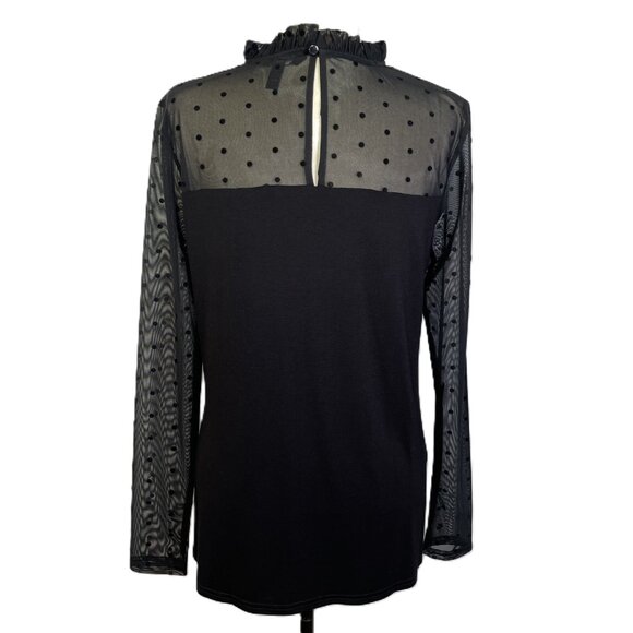 Long Tall Sally Black Sheer Polka Dot Neck Jersey Long Sleeve Top Size M - Picture 3 of 14
